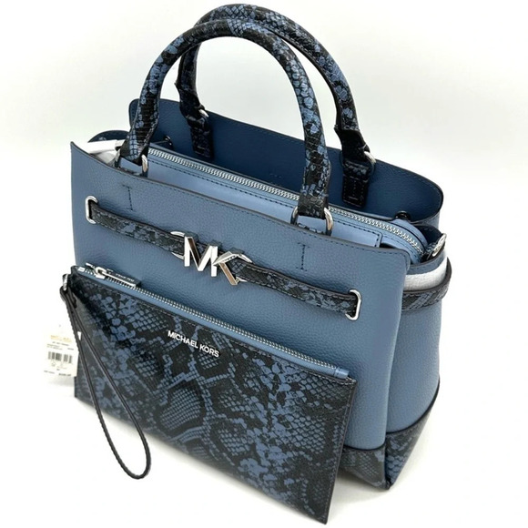 Michael Kors Large Reed Leather Belted Satchel Crossbody Bag & Large TZ Wristlet - Picture 13 of 15